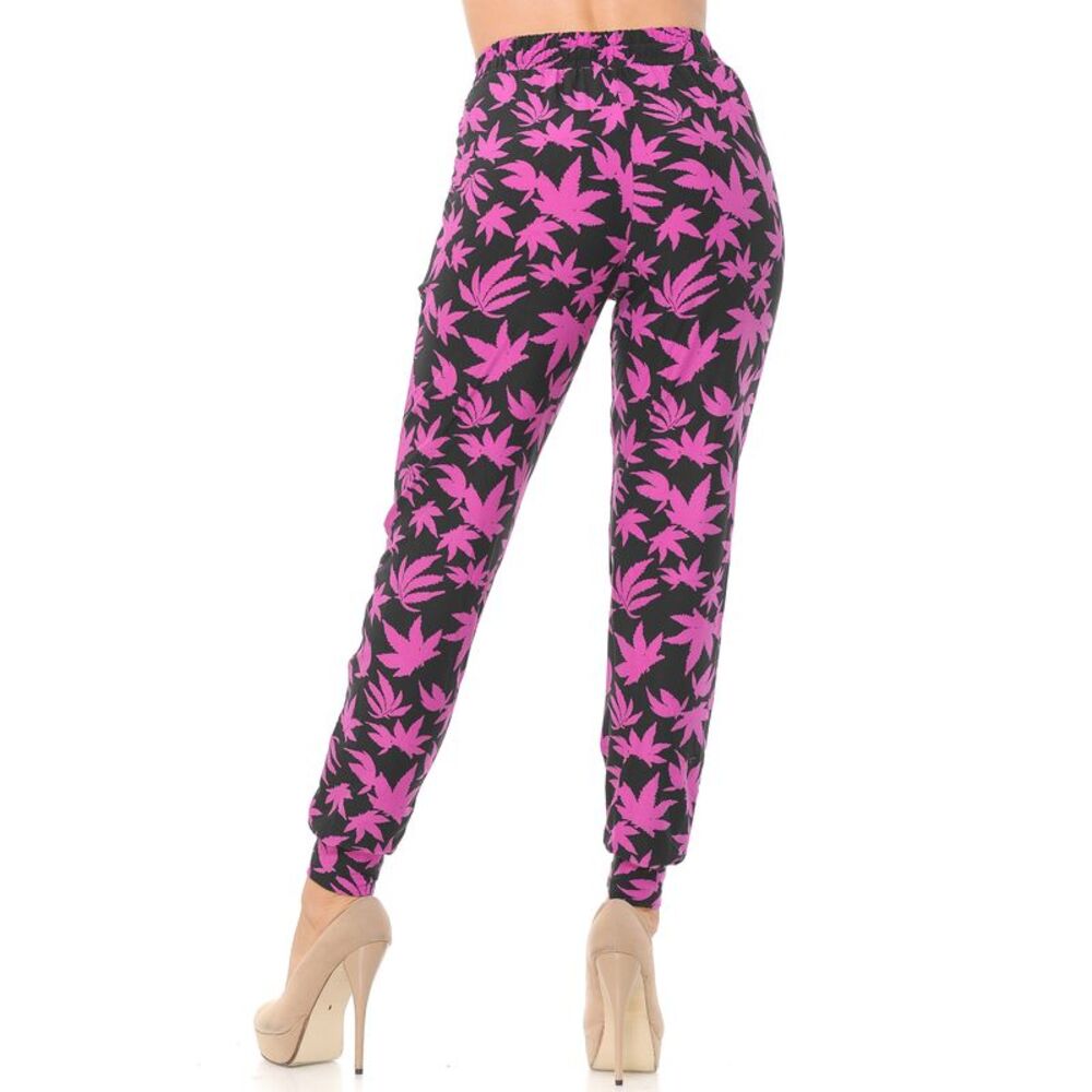 World of Leggings Brushed Solid Fuchsia Marijuana Joggers